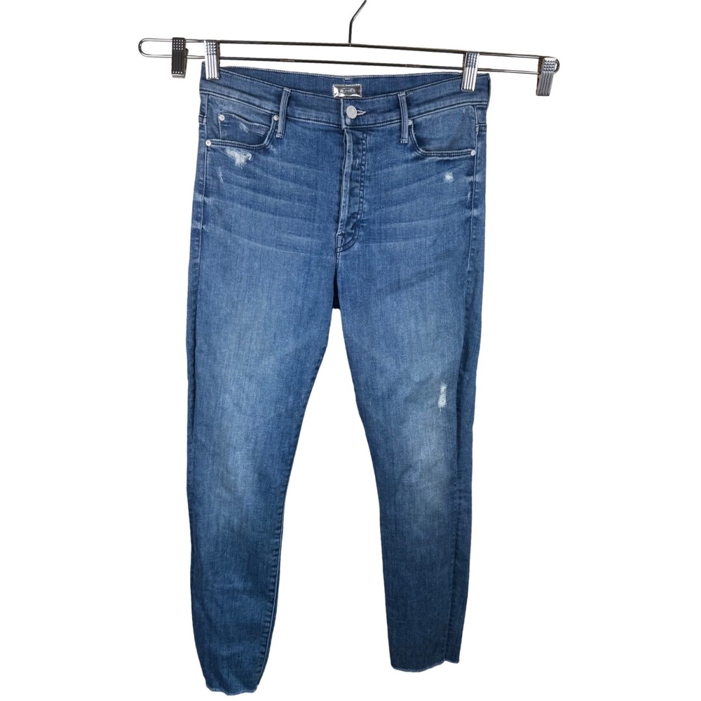 Mother The Stunner Ankle Fray Jean Women 29 Blue Graffiti Girl Distressed Grunge